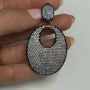 Suzy Levian Black Sterling Silver White CZ Pave Dangle Single Earring